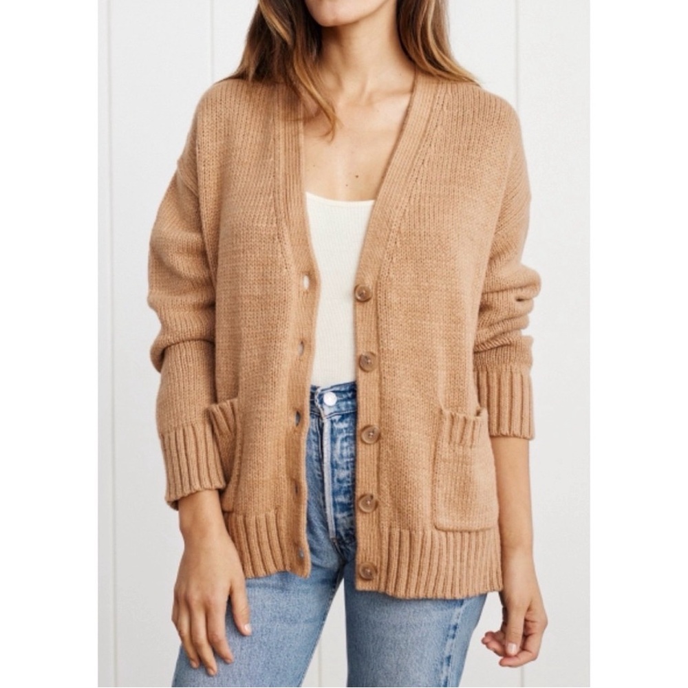 Jenni Kayne Cody Cardigan Women’s XS Cotton Button Front Oversized‎ Camel Tan